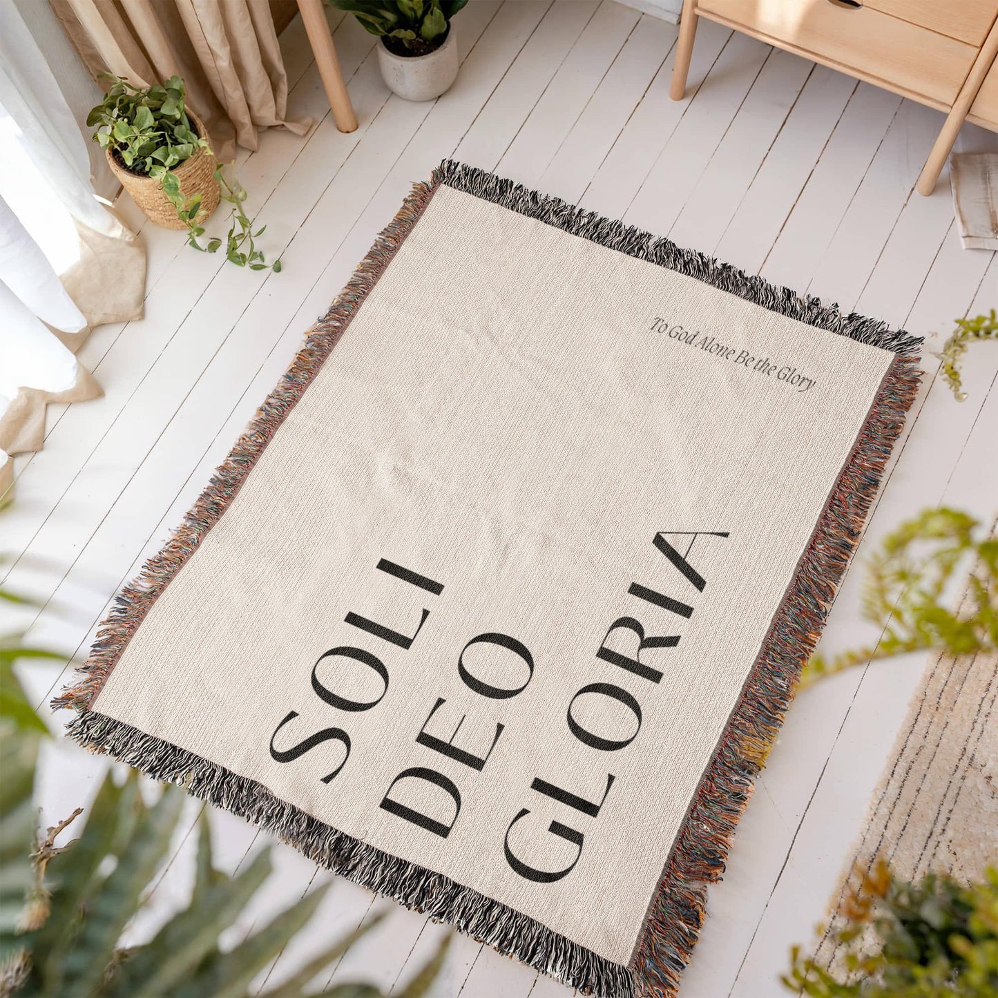 Soli Deo Gloria Cotton Throw, Modern Faith Home Decor, Religious Gift, Reformation Quote Blanket