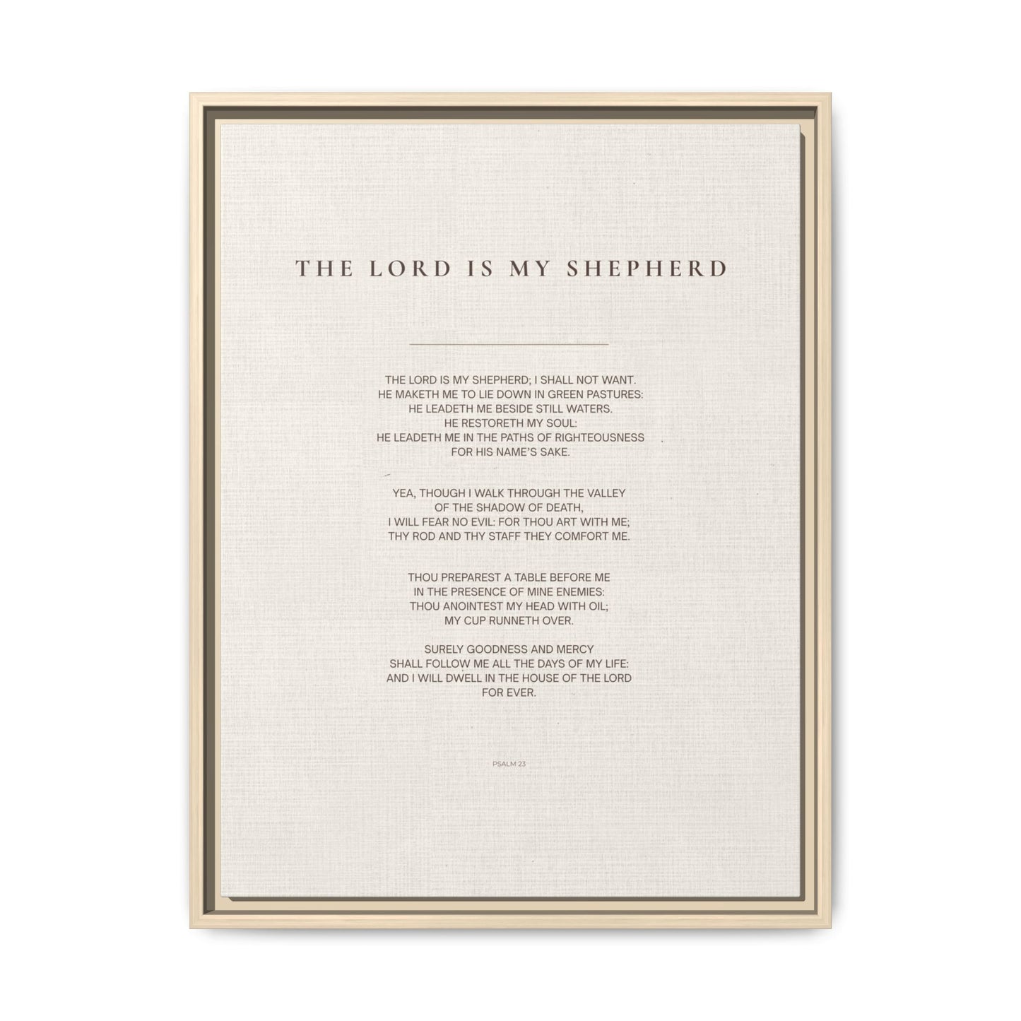 Psalm 23 Wall Art — "The Lord Is My Shepherd" Framed Matte Canvas