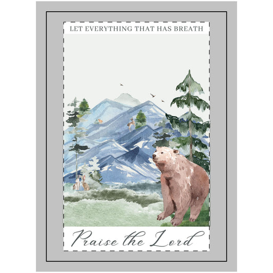 Praise the Lord Mountain Bear Wall Tapestry — Rustic Christian Faith Decor
