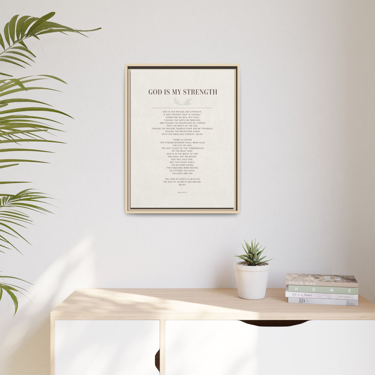 Framed Canvas Print — "God Is My Strength" Inspirational Wall Art