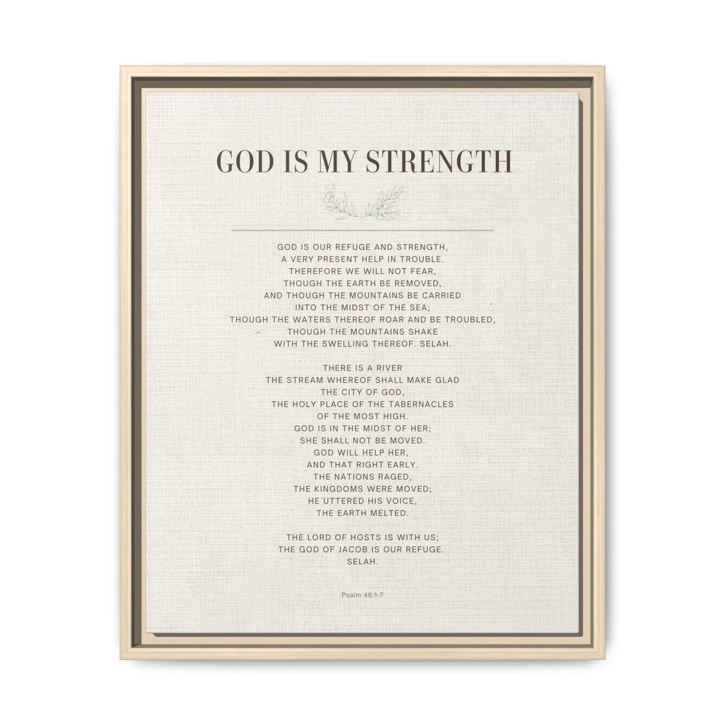 Framed Canvas Print — "God Is My Strength" Inspirational Wall Art