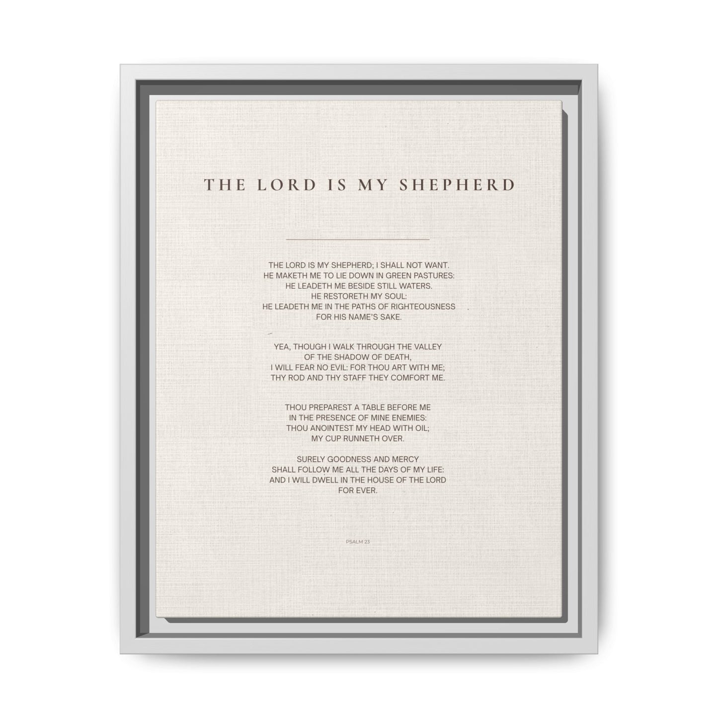 Psalm 23 Wall Art — "The Lord Is My Shepherd" Framed Matte Canvas
