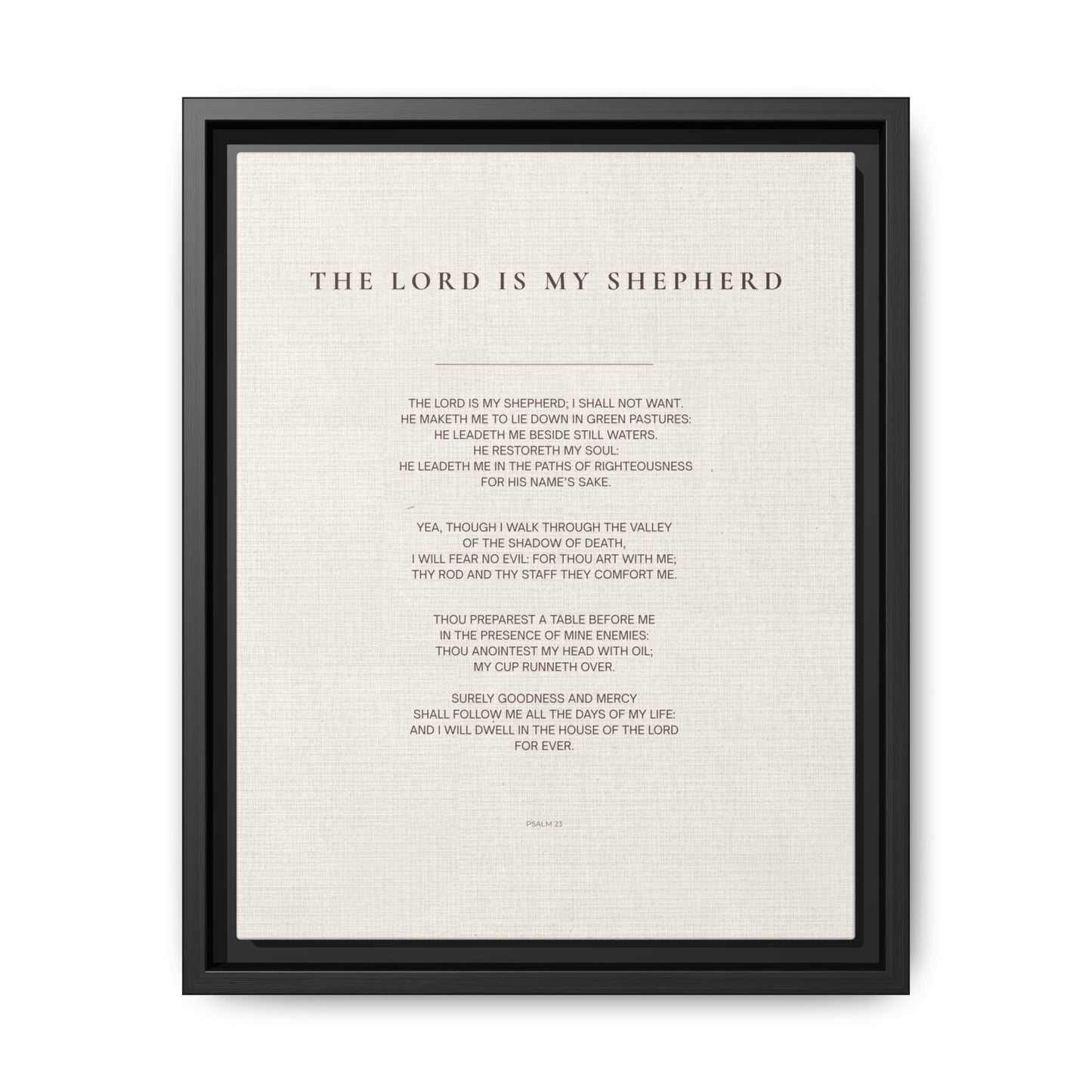 Psalm 23 Wall Art — "The Lord Is My Shepherd" Framed Matte Canvas