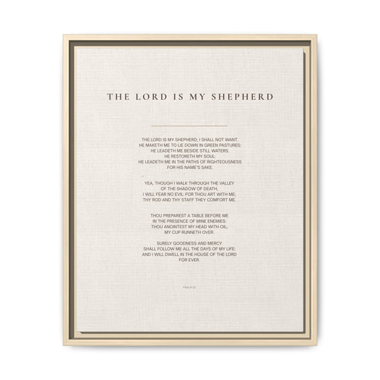 Psalm 23 Wall Art — "The Lord Is My Shepherd" Framed Matte Canvas
