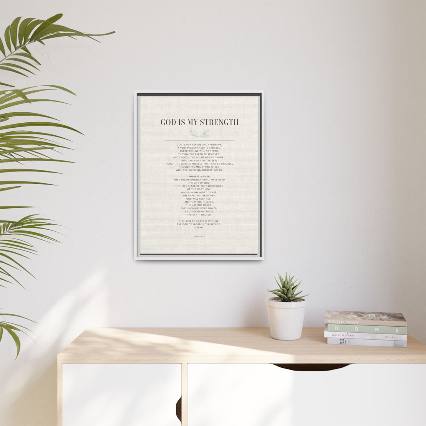 Framed Canvas Print — "God Is My Strength" Inspirational Wall Art