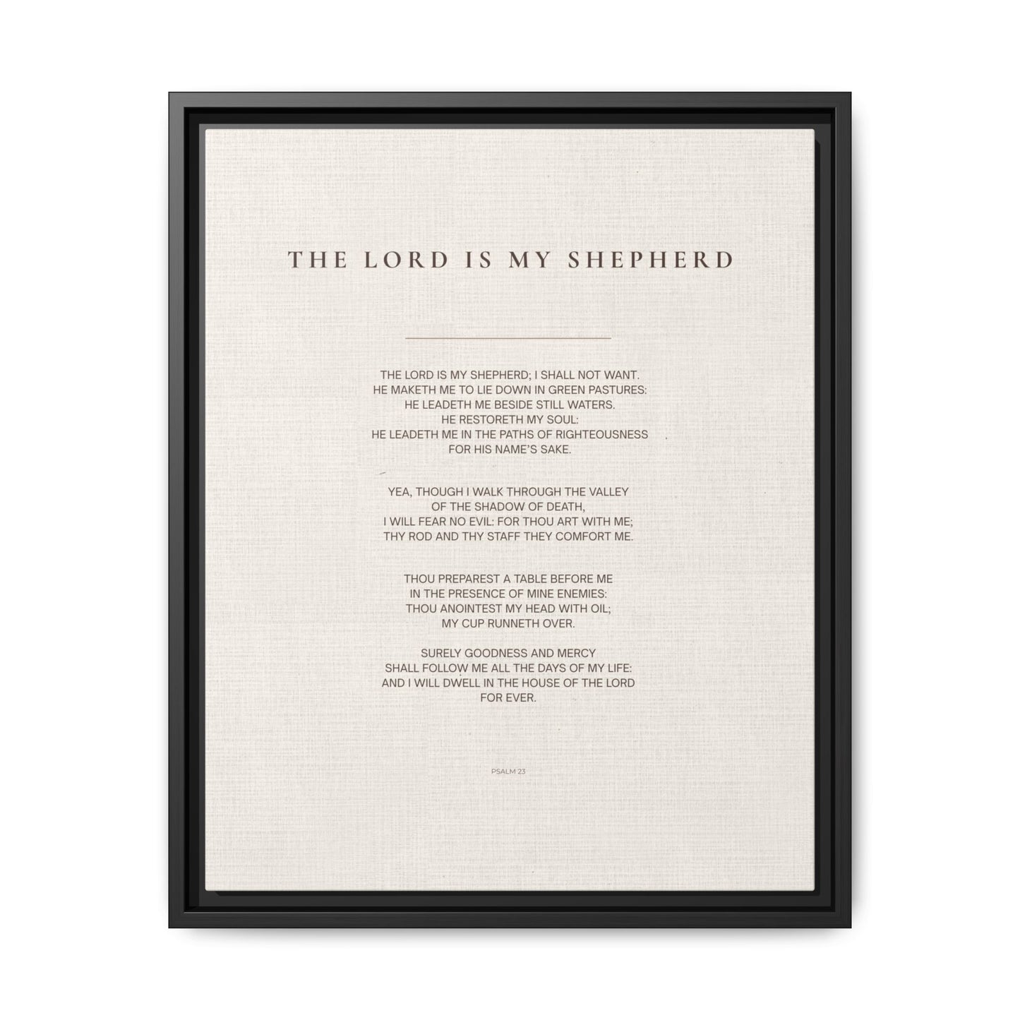 Psalm 23 Wall Art — "The Lord Is My Shepherd" Framed Matte Canvas