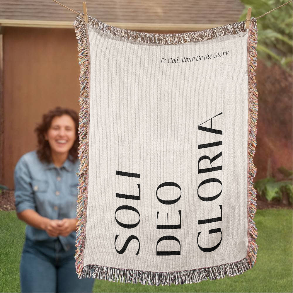 Soli Deo Gloria Cotton Throw, Modern Faith Home Decor, Religious Gift, Reformation Quote Blanket