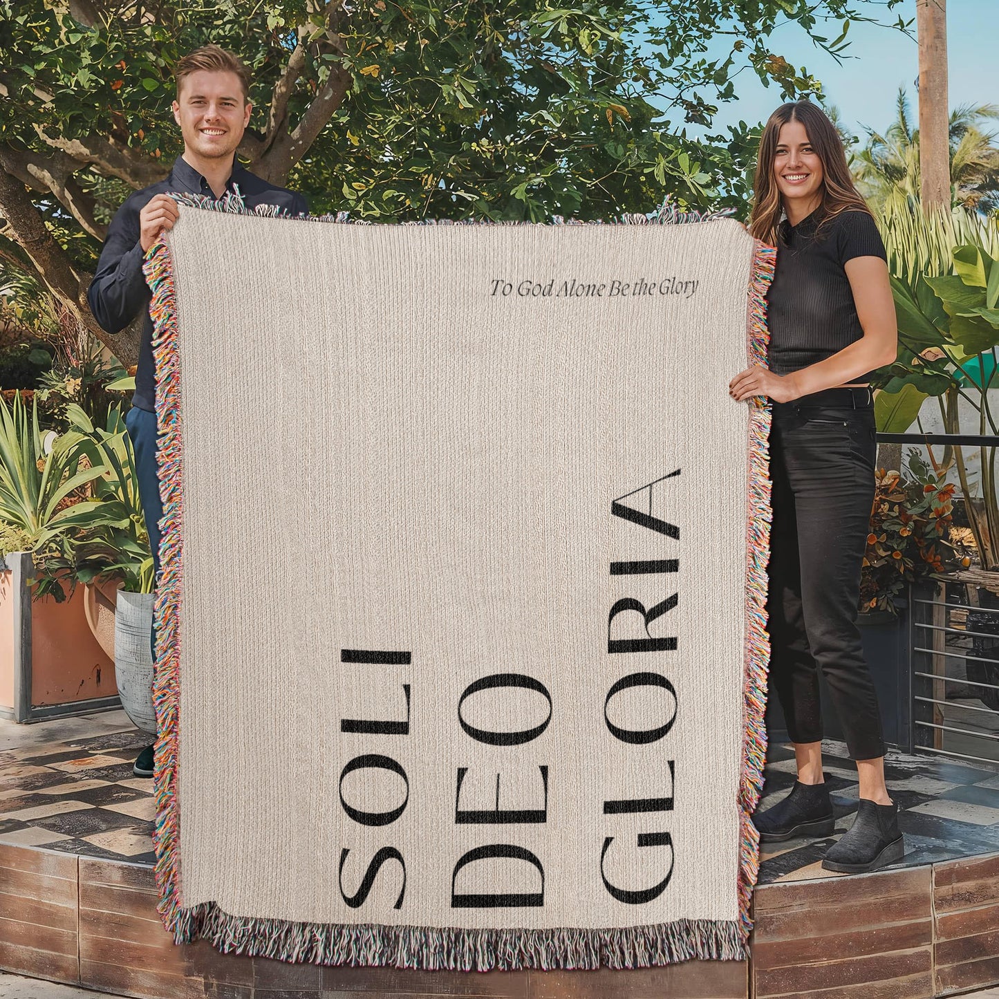 Soli Deo Gloria Cotton Throw, Modern Faith Home Decor, Religious Gift, Reformation Quote Blanket