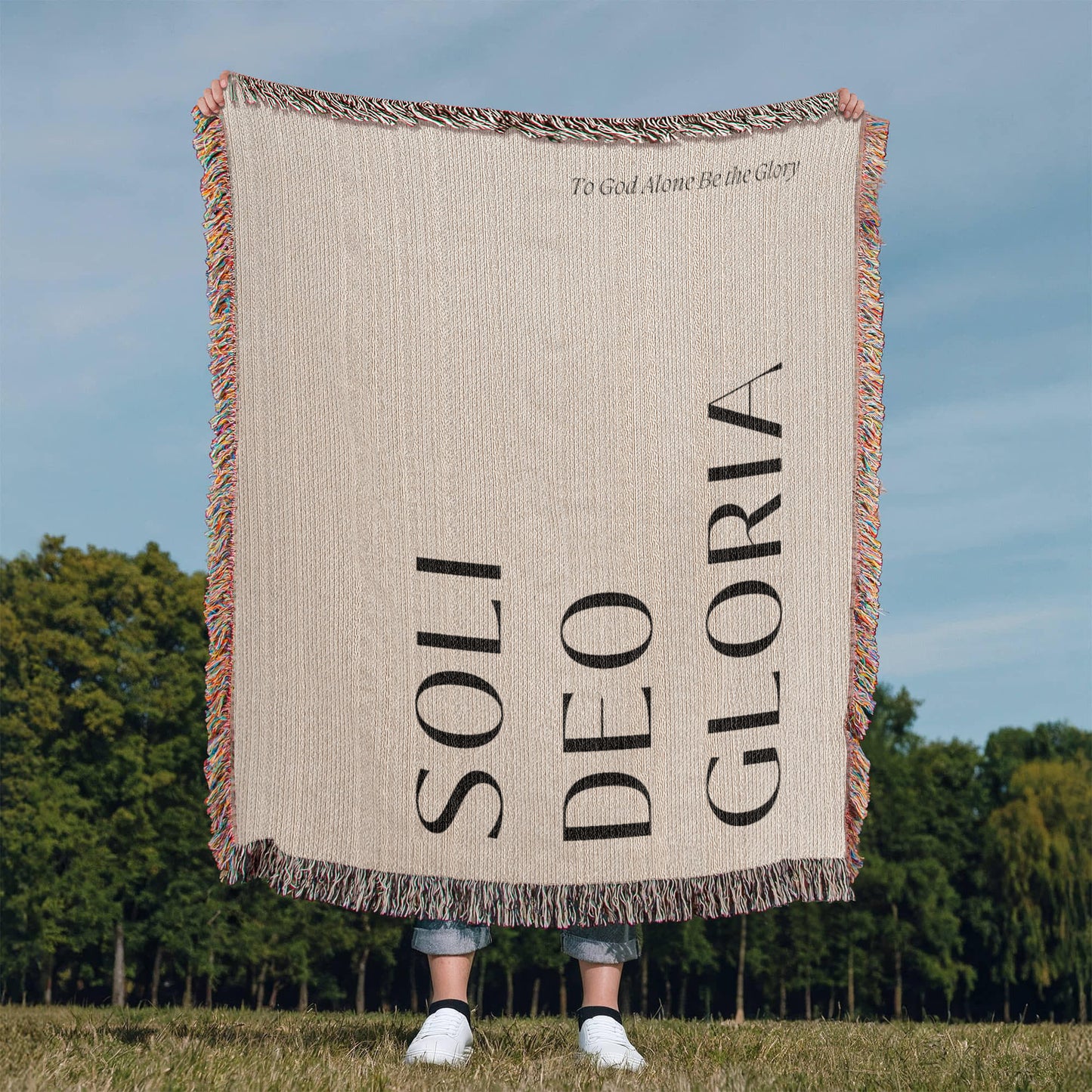 Soli Deo Gloria Cotton Throw, Modern Faith Home Decor, Religious Gift, Reformation Quote Blanket