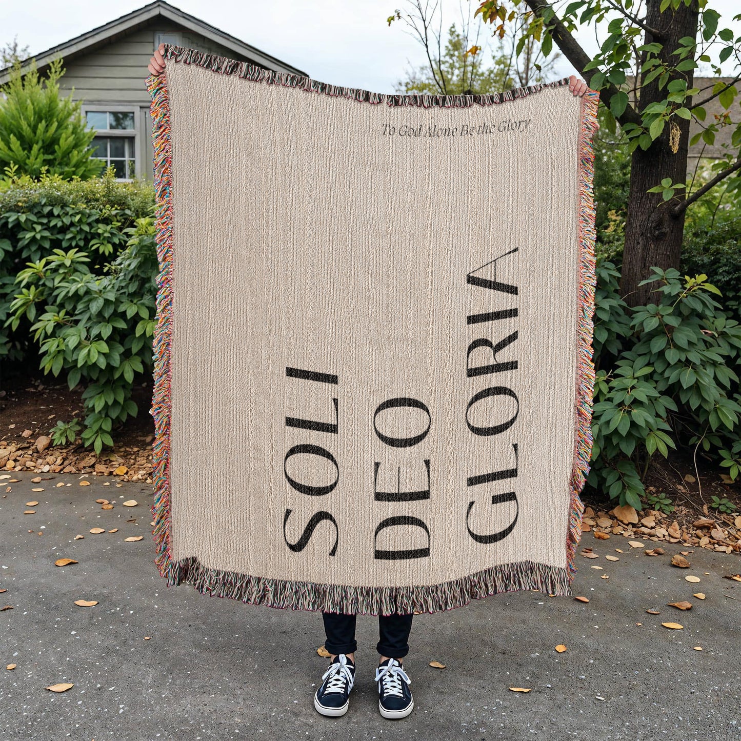 Soli Deo Gloria Cotton Throw, Modern Faith Home Decor, Religious Gift, Reformation Quote Blanket