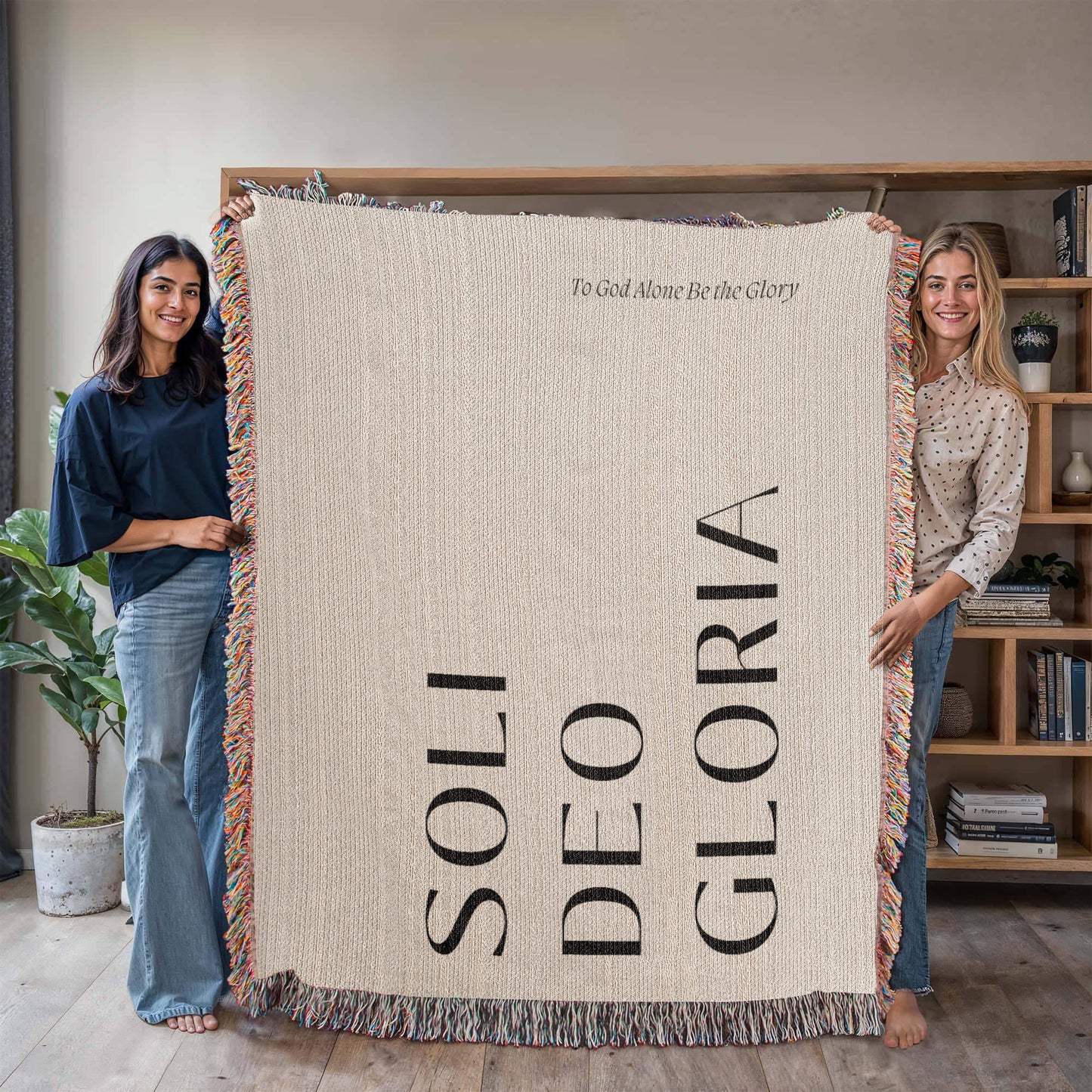 Soli Deo Gloria Cotton Throw, Modern Faith Home Decor, Religious Gift, Reformation Quote Blanket